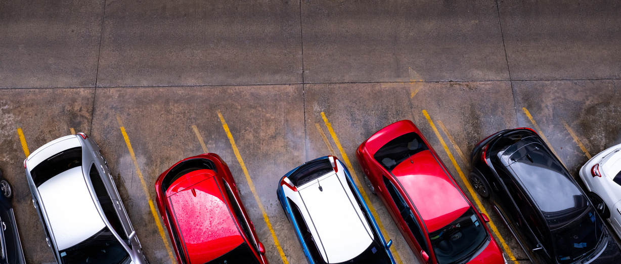 Top View of Car Parked at Concrete Car Parking Lot